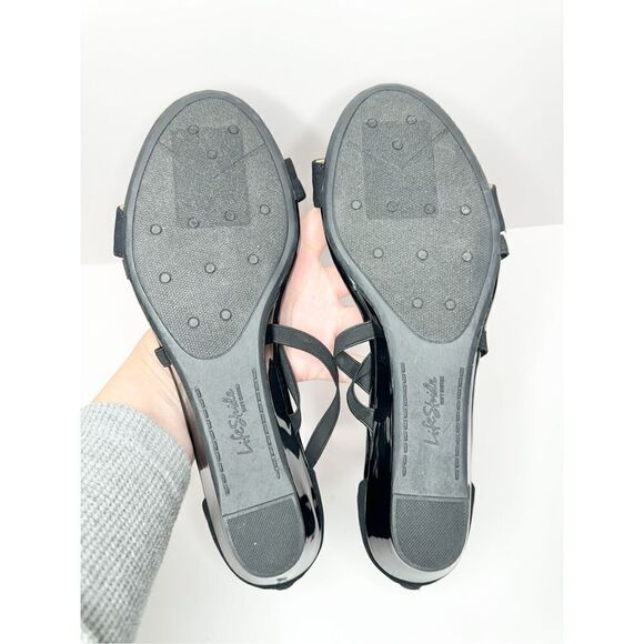 Life Stride Sandals Size 11 Black Yolanda Strappy Open Toe Cushioned Wedges - Picture 7 of 7